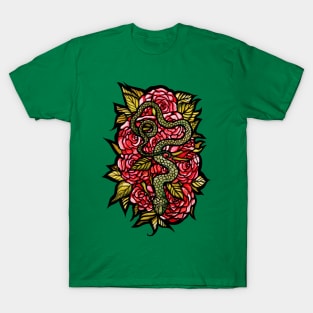 Snake And Roses Stained Glass T-Shirt